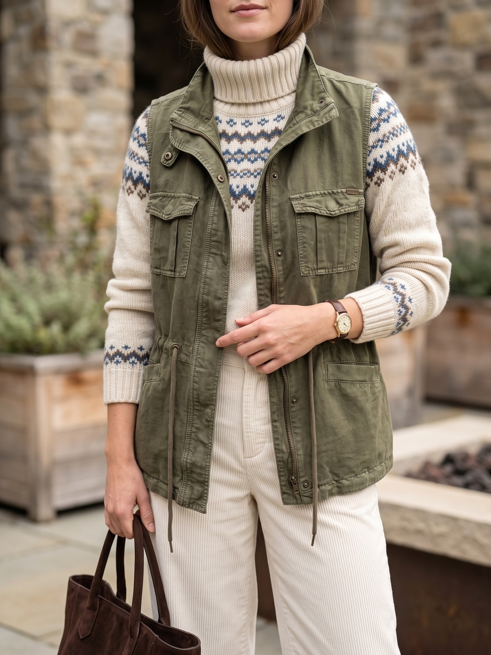 Max Jeans Olive Green Cargo Utility Vest Gorpcore Military Safari
